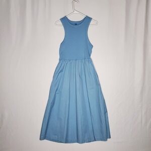 Old Navy Blue Mixed Media Ribbed Poplin Racerback Midi Dress with Pockets L